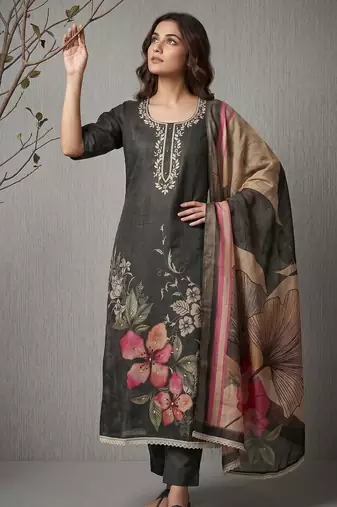 grey smart and elegant ceremonial unstitched dress material