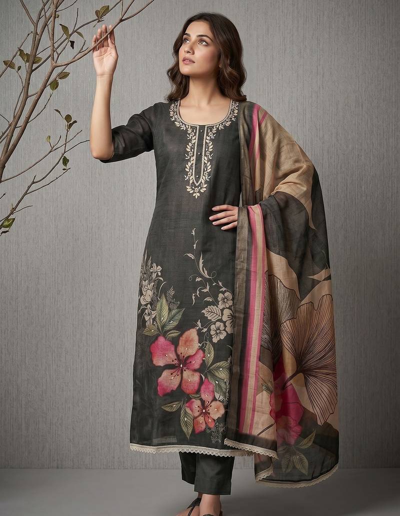 grey smart and elegant ceremonial unstitched dress material