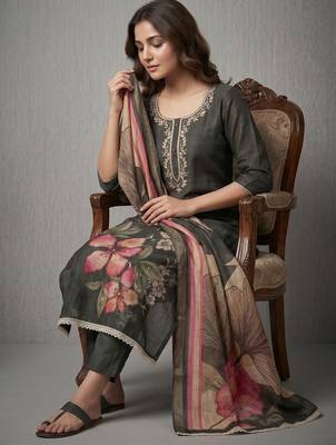 grey smart and elegant ceremonial unstitched dress material 3