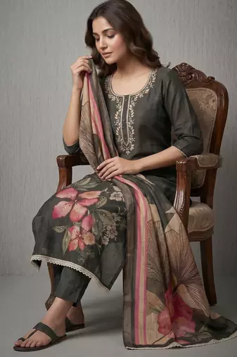 grey smart and elegant ceremonial unstitched dress material