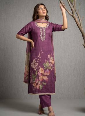 purple smart and elegant ceremonial unstitched dress material 1