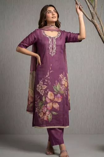purple smart and elegant ceremonial unstitched dress material