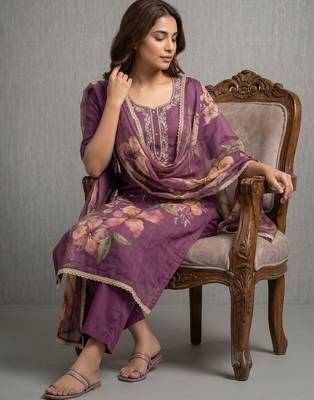 purple smart and elegant ceremonial unstitched dress material 3