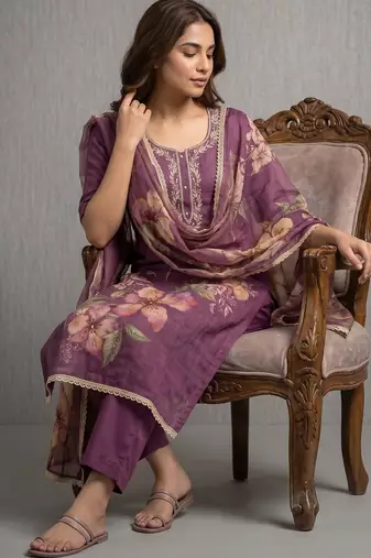 purple smart and elegant ceremonial unstitched dress material