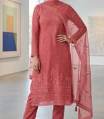 red organza chiffon designer embroidered unstitched dress material