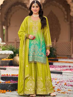 Women Ombre Embroidered Regular Kurta with Sharara & With Dupatta 1