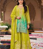 Women Ombre Embroidered Regular Kurta with Sharara & With Dupatta