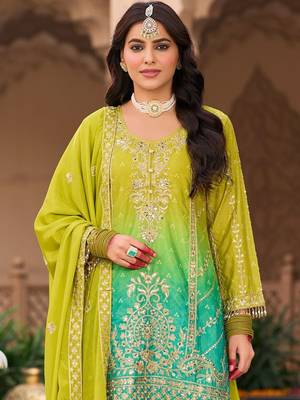 Women Ombre Embroidered Regular Kurta with Sharara & With Dupatta 2