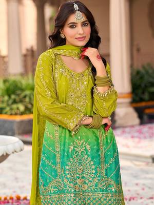 Women Ombre Embroidered Regular Kurta with Sharara & With Dupatta 3