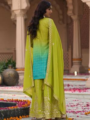 Women Ombre Embroidered Regular Kurta with Sharara & With Dupatta 4