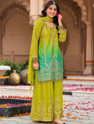 Women Ombre Embroidered Regular Kurta with Sharara & With Dupatta 5