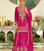 Floral Embroidered Sequinned Kurta With Sharara & Dupatta