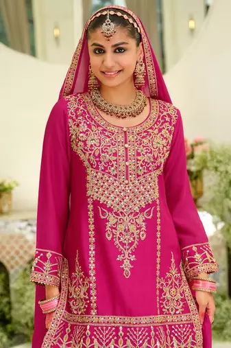 Floral Embroidered Sequinned Kurta With Sharara & Dupatta