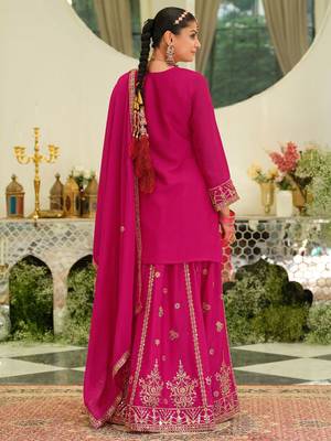 Floral Embroidered Sequinned Kurta With Sharara & Dupatta 3