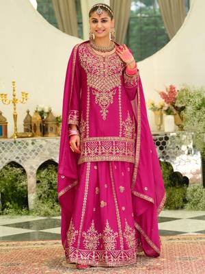 Floral Embroidered Sequinned Kurta With Sharara & Dupatta 4