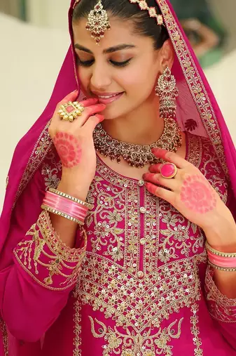 Floral Embroidered Sequinned Kurta With Sharara & Dupatta