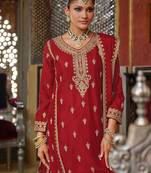 Adults-Women Woven Design Embroidered Kurta with Palazzos & Dupatta
