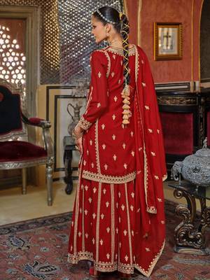 Adults-Women Woven Design Embroidered Kurta with Palazzos & Dupatta 5