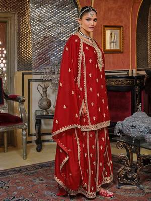 Adults-Women Woven Design Embroidered Kurta with Palazzos & Dupatta 6