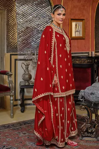 Adults-Women Woven Design Embroidered Kurta with Palazzos & Dupatta