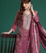 Ethnic Motifs Embroidered Sequinned Kurta with Palazzos & Dupatta