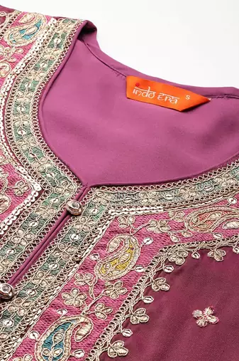 Ethnic Motifs Embroidered Sequinned Kurta with Palazzos & Dupatta