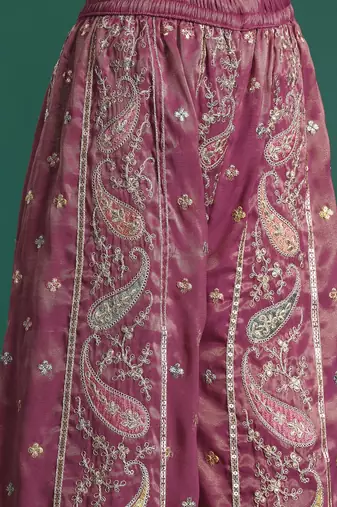 Ethnic Motifs Embroidered Sequinned Kurta with Palazzos & Dupatta