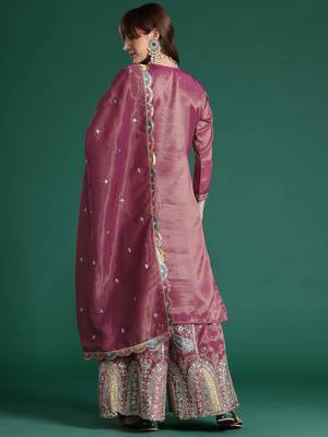 Ethnic Motifs Embroidered Sequinned Kurta with Palazzos & Dupatta 7