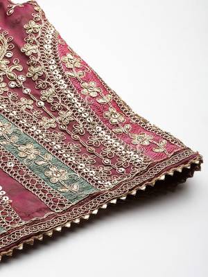 Ethnic Motifs Embroidered Sequinned Kurta with Palazzos & Dupatta 9