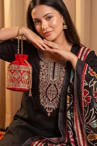 Women Ethnic Motifs Embroidered Regular Thread Work Kurta with Trousers & With Dupatta