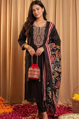 Women Ethnic Motifs Embroidered Regular Thread Work Kurta with Trousers & With Dupatta