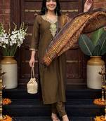 Women Ethnic Motifs Embroidered Regular Thread Work Kurta with Trousers & With Dupatta