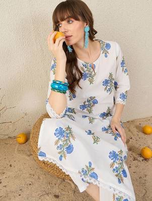 Women Floral Printed Regular Pure Cotton Kurta with Trousers 2