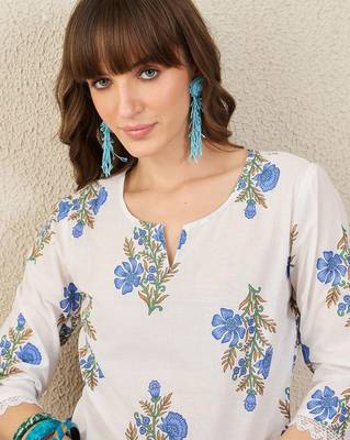 Women Floral Printed Regular Pure Cotton Kurta with Trousers 3