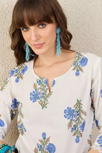 Women Floral Printed Regular Pure Cotton Kurta with Trousers