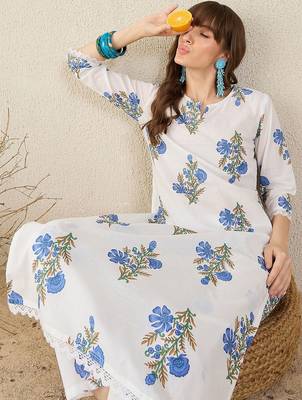 Women Floral Printed Regular Pure Cotton Kurta with Trousers 4