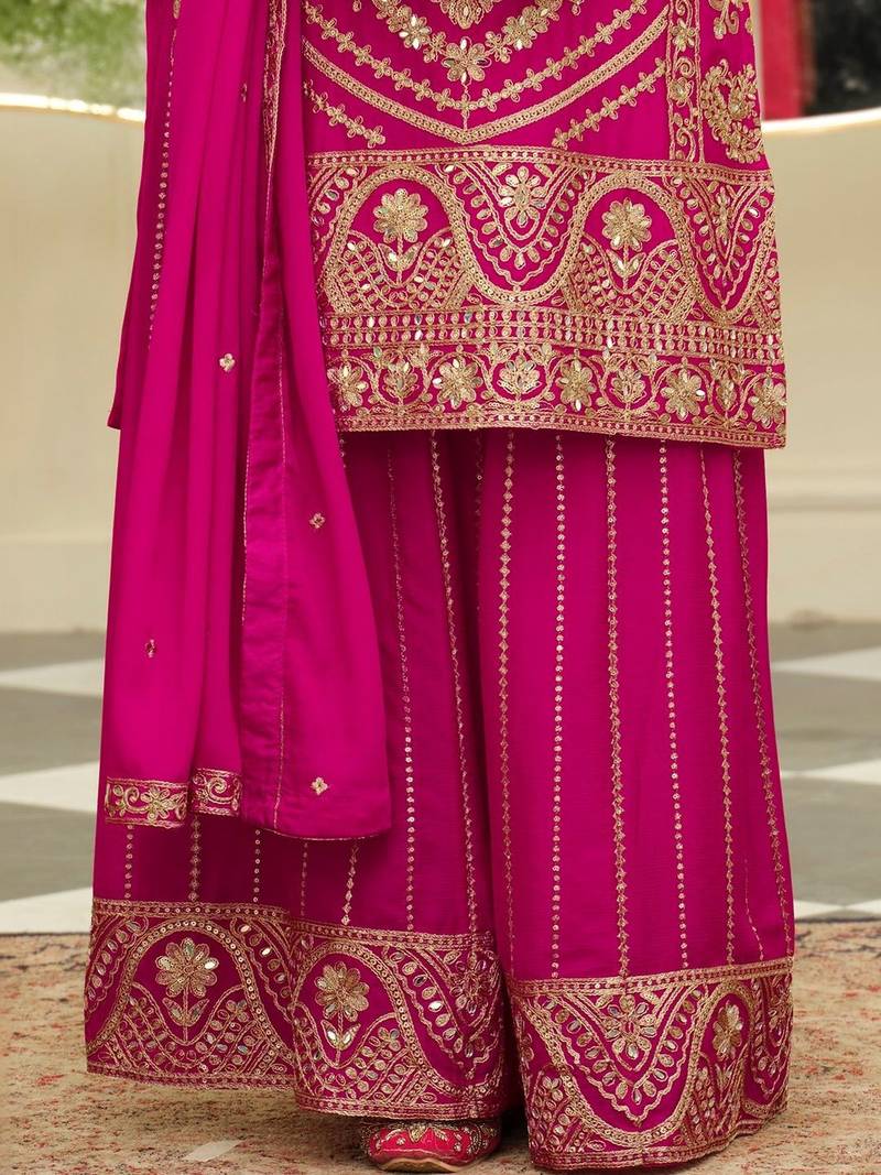 Women Ethnic Motifs Embroidered Mirror Work Kurta With Palazzos & Dupatta