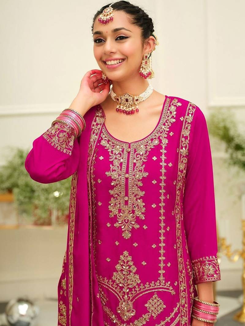 Women Ethnic Motifs Embroidered Mirror Work Kurta With Palazzos & Dupatta