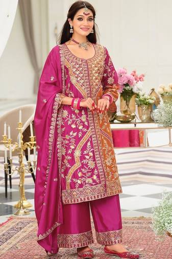 Women Ethnic Motifs Embroidered Panelled Kurta with Palazzos & With Dupatta