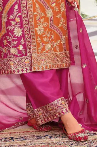 Women Ethnic Motifs Embroidered Panelled Kurta with Palazzos & With Dupatta