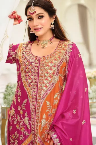 Women Ethnic Motifs Embroidered Panelled Kurta with Palazzos & With Dupatta