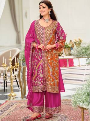 Women Ethnic Motifs Embroidered Panelled Kurta with Palazzos & With Dupatta 5