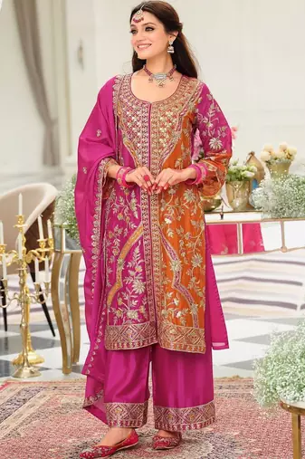 Women Ethnic Motifs Embroidered Panelled Kurta with Palazzos & With Dupatta