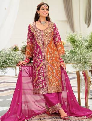 Women Ethnic Motifs Embroidered Panelled Kurta with Palazzos & With Dupatta 6