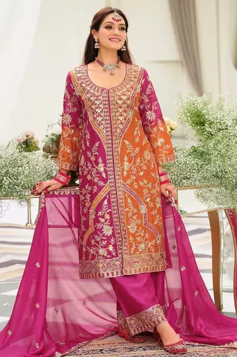 Women Ethnic Motifs Embroidered Panelled Kurta with Palazzos & With Dupatta