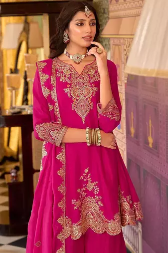 Women Ethnic Motifs Embroidered Regular Thread Work Kurta with Palazzos & With Dupatta