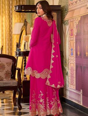 Women Ethnic Motifs Embroidered Regular Thread Work Kurta with Palazzos & With Dupatta 4