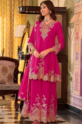 Women Ethnic Motifs Embroidered Regular Thread Work Kurta with Palazzos & With Dupatta