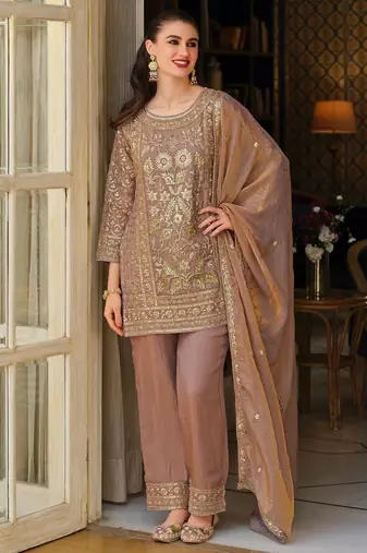 Women Floral Embroidered Panelled Sequinned Kurta with Trousers & With Dupatta