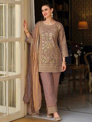 Women Floral Embroidered Panelled Sequinned Kurta with Trousers & With Dupatta 2